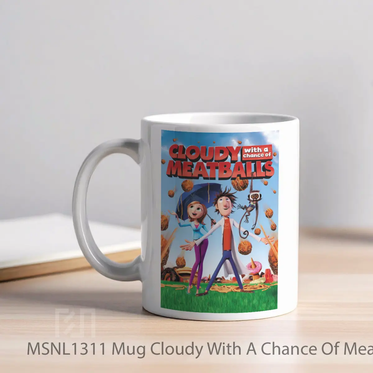 Mug Cloudy With A Chance Of Meatballs Gelas Keramik Tema Film MSNL1311 - Tampak Kiri