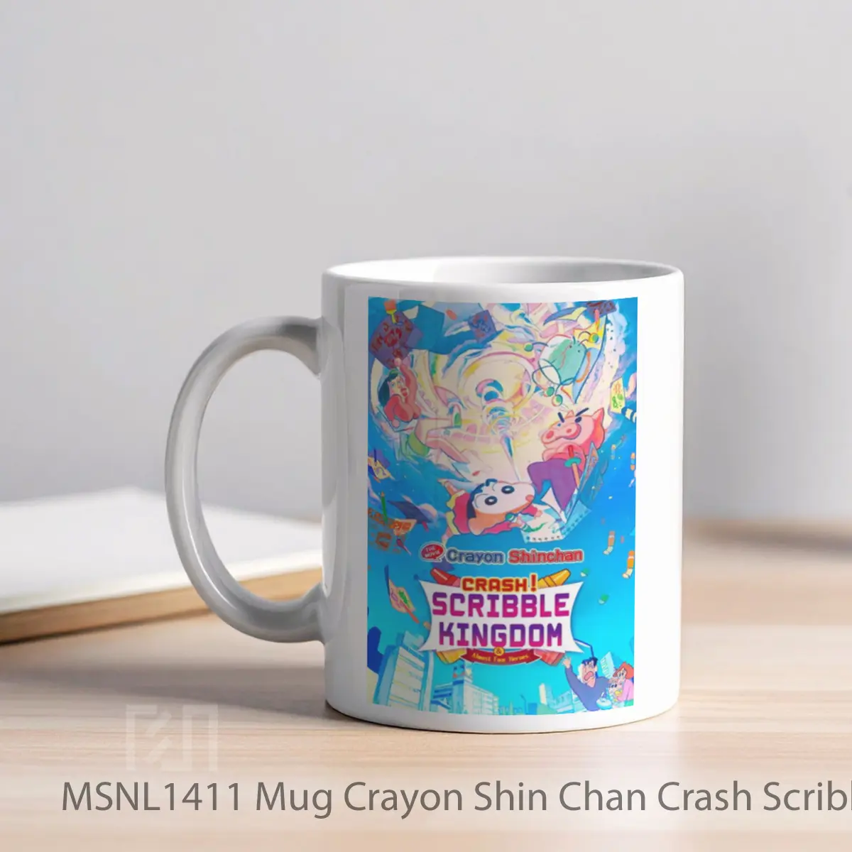Mug Crayon Shin Chan Crash Scribble Kingdom And Almost Four Heroes Gelas Keramik Tema Film MSNL1411 - Tampak Kiri