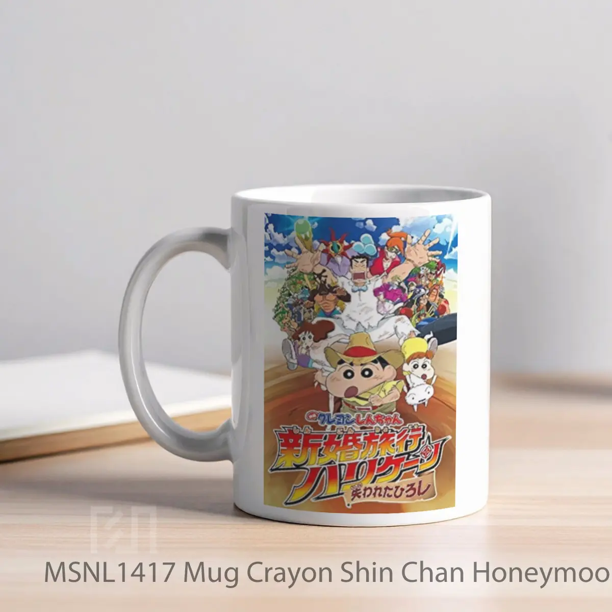 Mug Crayon Shin Chan Honeymoon Hurricane The Lost Hiroshi Gelas Keramik Tema Film MSNL1417 - Tampak Kiri