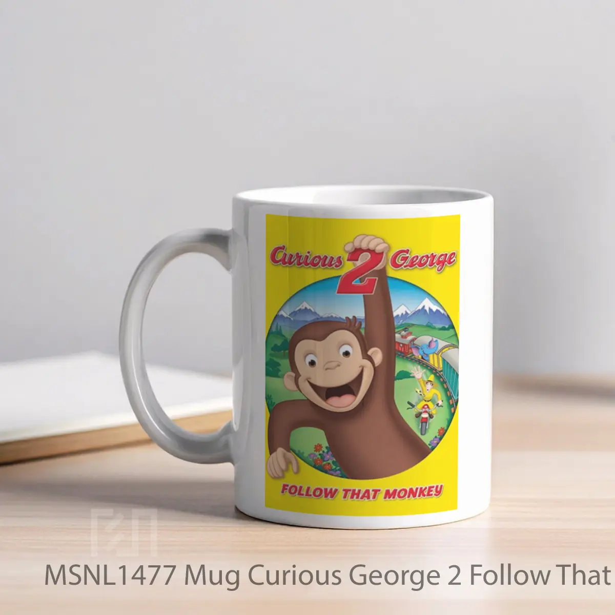 Mug Curious George 2 Follow That Monkey Gelas Keramik Tema Film MSNL1477 - Tampak Kiri