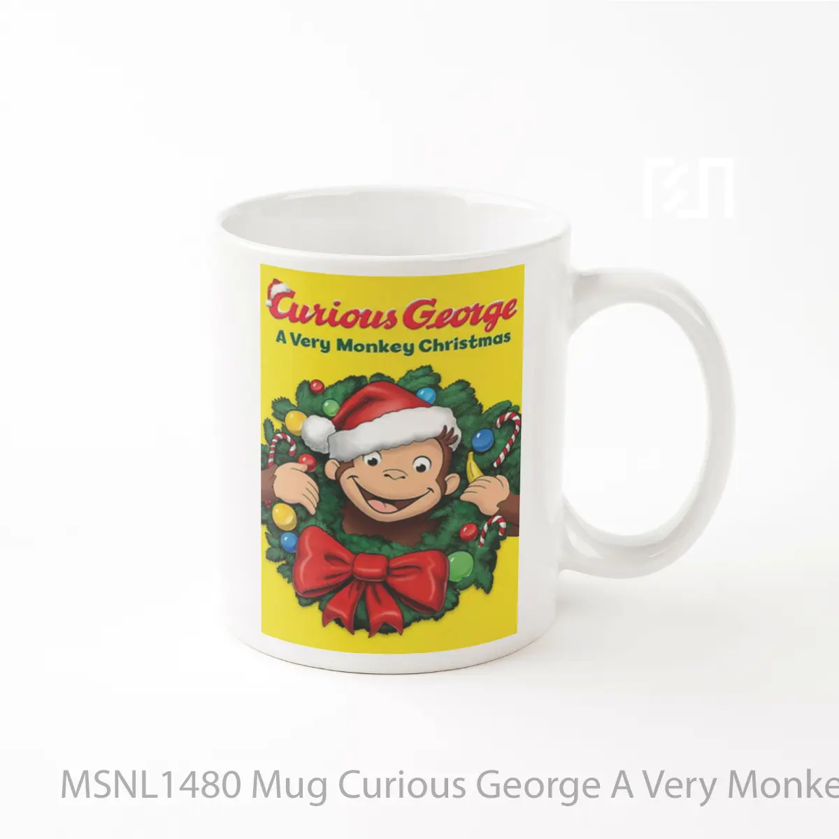 Mug Curious George A Very Monkey Christmas Gelas Keramik Tema Film MSNL1480