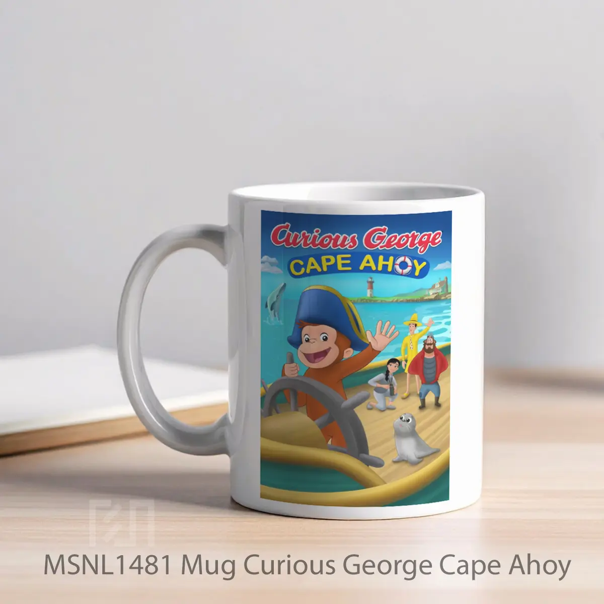 Mug Curious George Cape Ahoy Gelas Keramik Tema Film MSNL1481 - Tampak Kiri