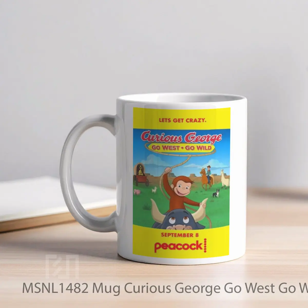 Mug Curious George Go West Go Wild Gelas Keramik Tema Film MSNL1482 - Tampak Kiri