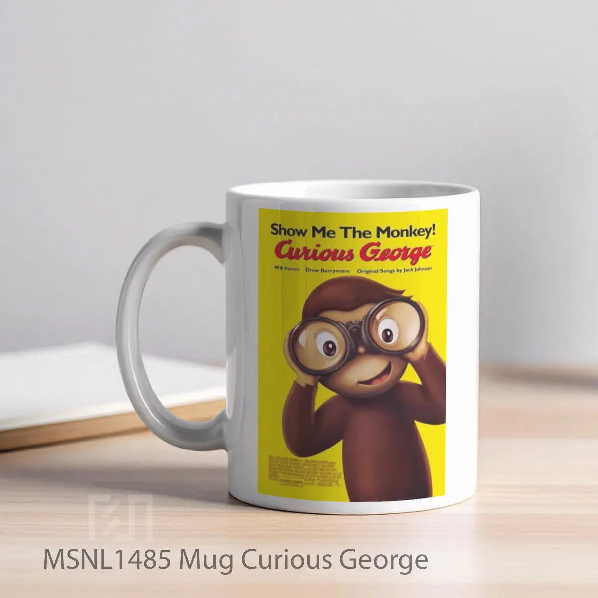 Mug Curious George Gelas Keramik Tema Film MSNL1485 - Tampak Kiri