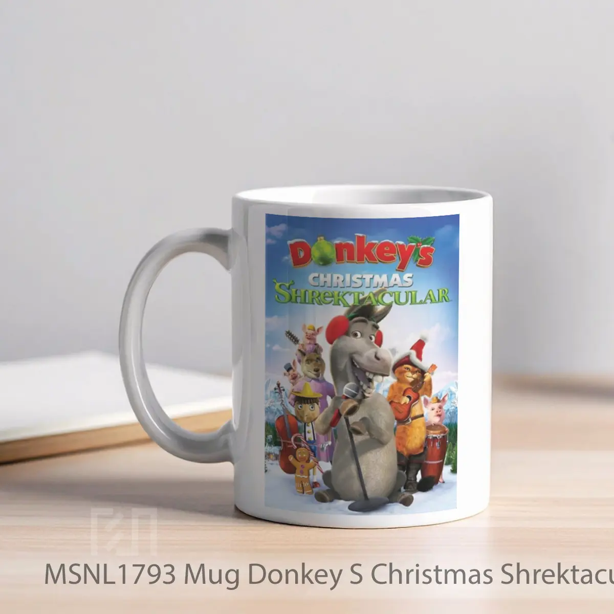 Mug Donkey S Christmas Shrektacular Gelas Keramik Tema Film MSNL1793 - Tampak Kiri