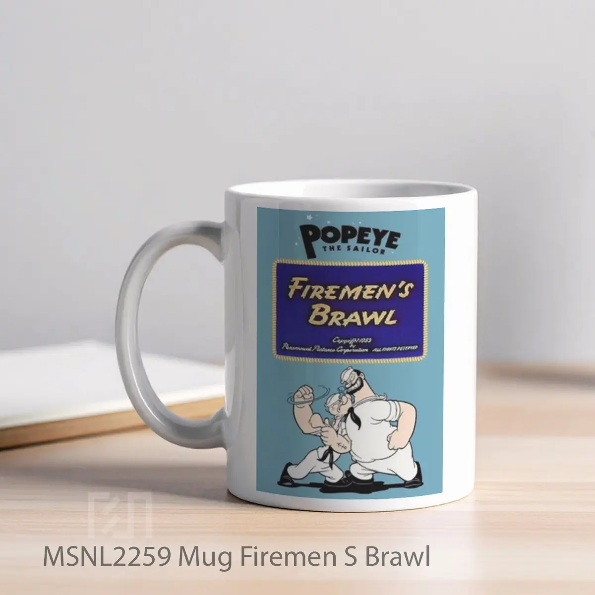Mug Firemen S Brawl Gelas Keramik Tema Film MSNL2259 - Tampak Kiri