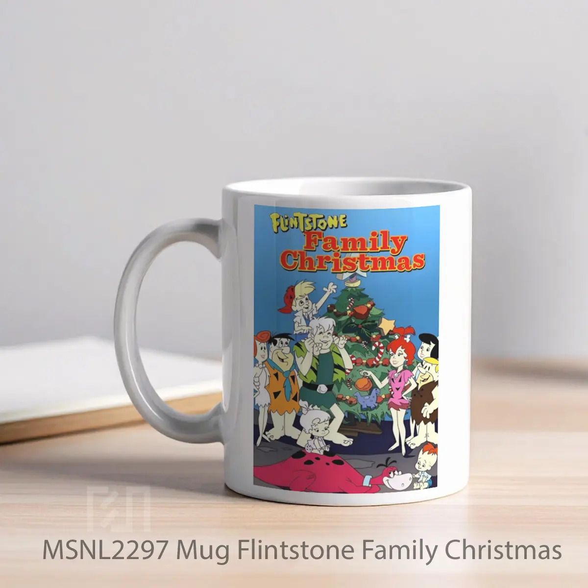 Mug Flintstone Family Christmas Gelas Keramik Tema Film MSNL2297 - Tampak Kiri