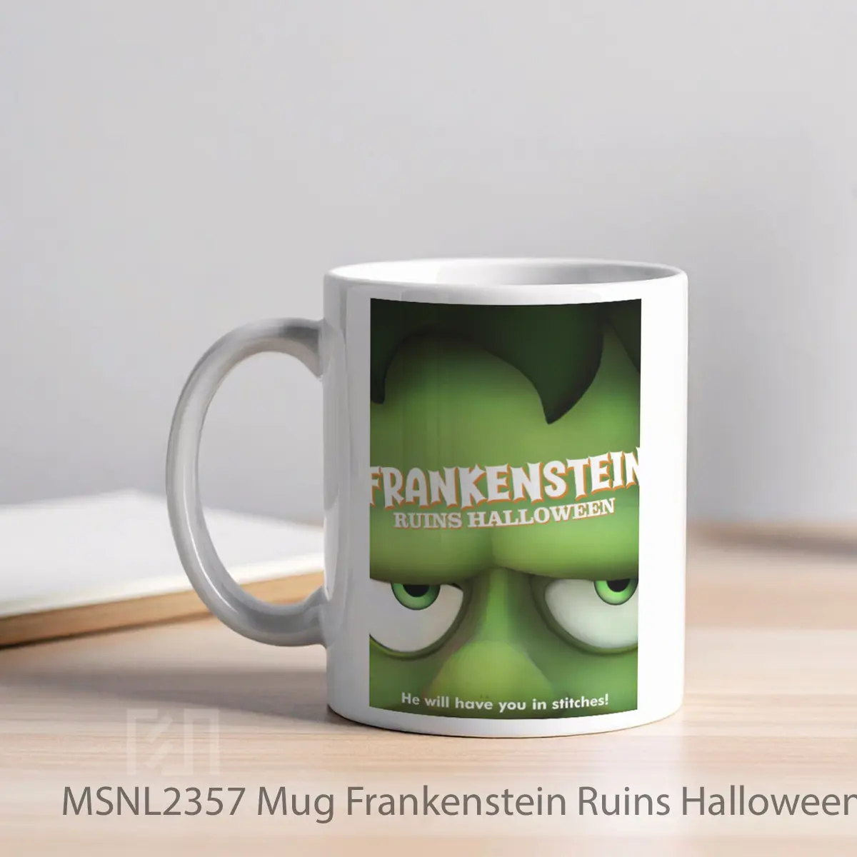 Mug Frankenstein Ruins Halloween Gelas Keramik Tema Film MSNL2357 - Tampak Kiri