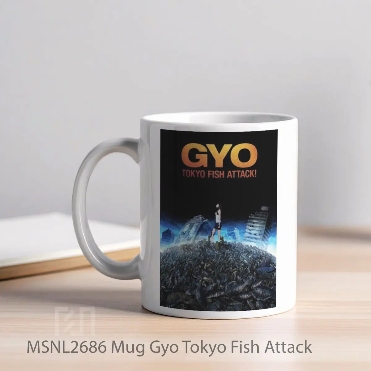 Mug Gyo Tokyo Fish Attack Gelas Keramik Tema Film MSNL2686 - Tampak Kiri
