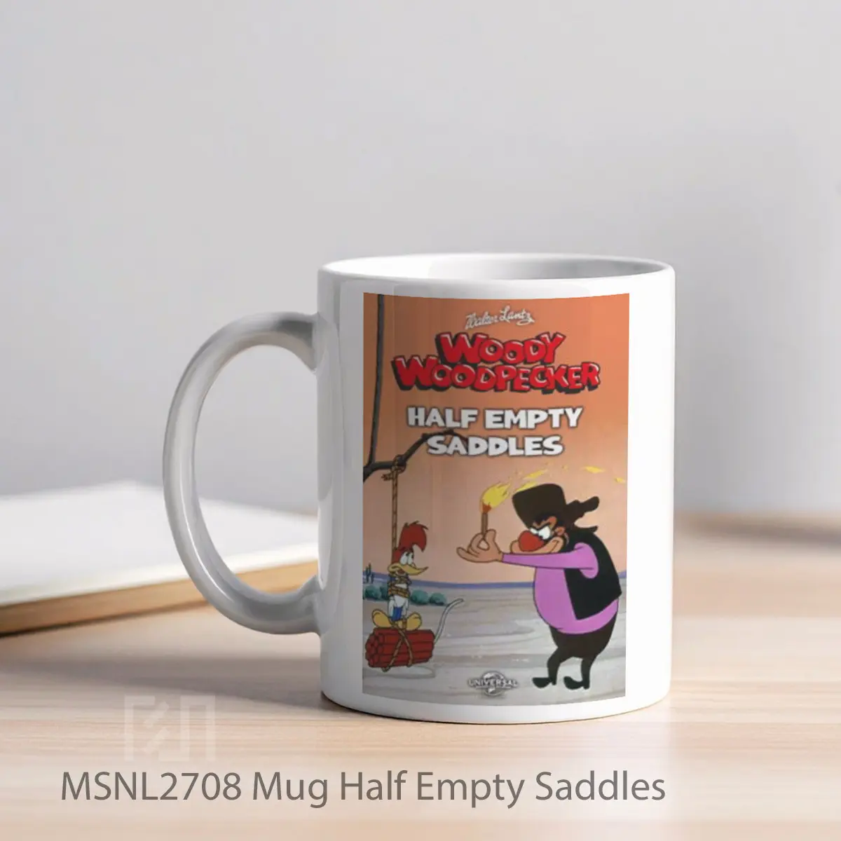 Mug Half Empty Saddles Gelas Keramik Tema Film MSNL2708 - Tampak Kiri
