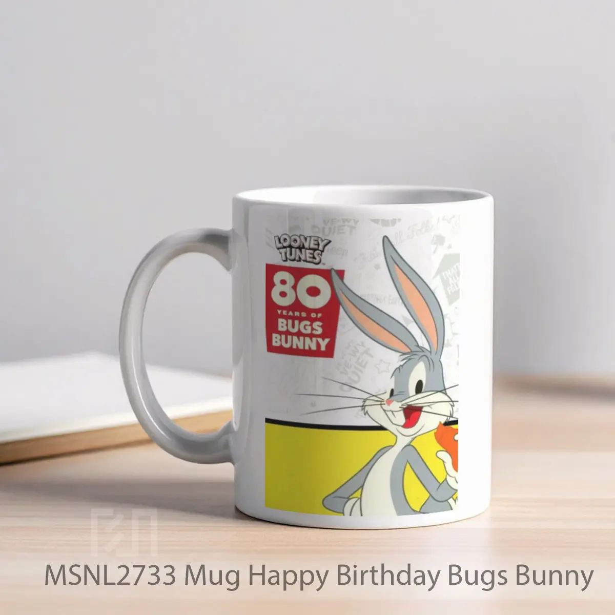 Mug Happy Birthday Bugs Bunny Gelas Keramik Tema Film MSNL2733 - Tampak Kiri