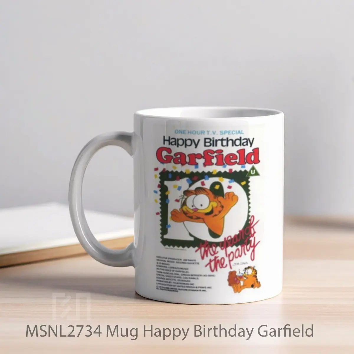 Mug Happy Birthday Garfield Gelas Keramik Tema Film MSNL2734 - Tampak Kiri