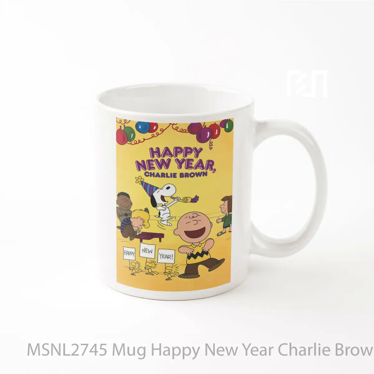 Mug Happy New Year Charlie Brown Gelas Keramik Tema Film MSNL2745