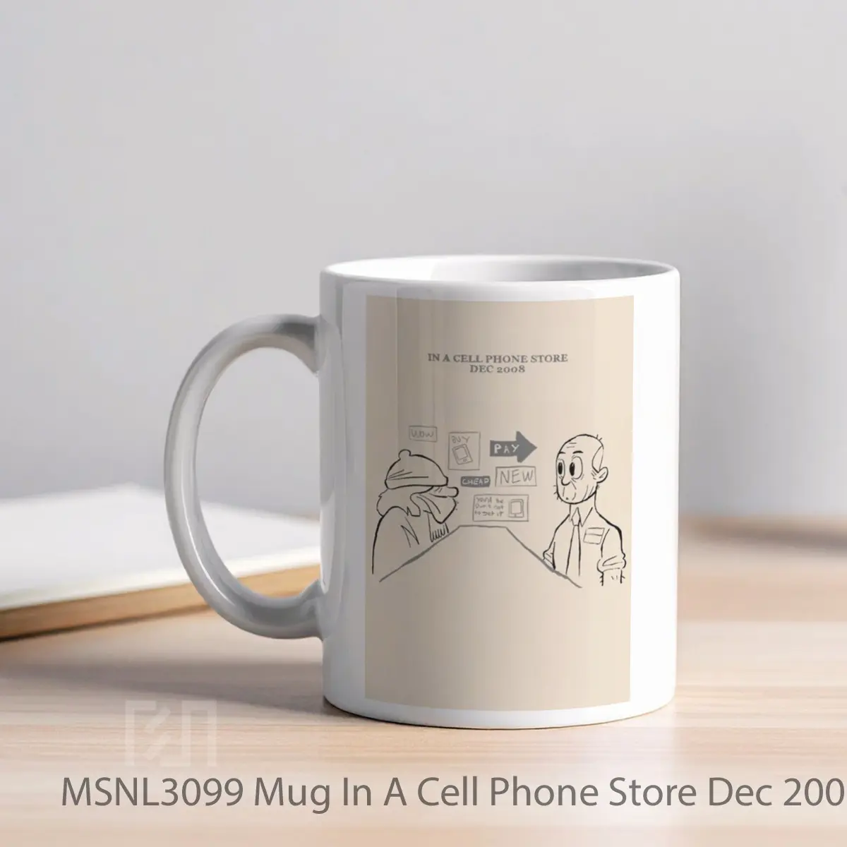 Mug In A Cell Phone Store Dec 2008 Gelas Keramik Tema Film MSNL3099 - Tampak Kiri