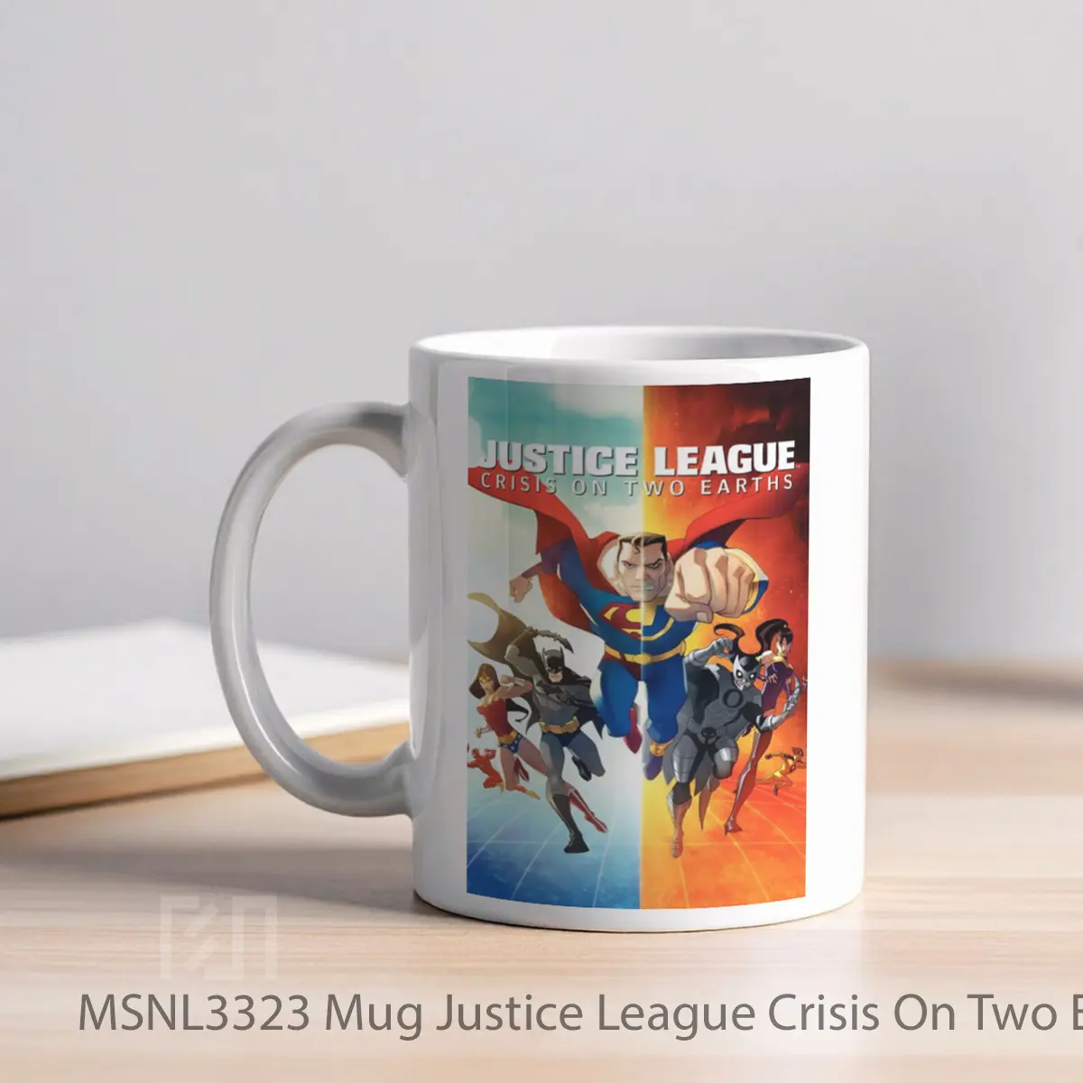 Mug Justice League Crisis On Two Earths Gelas Keramik Tema Film MSNL3323 - Tampak Kiri