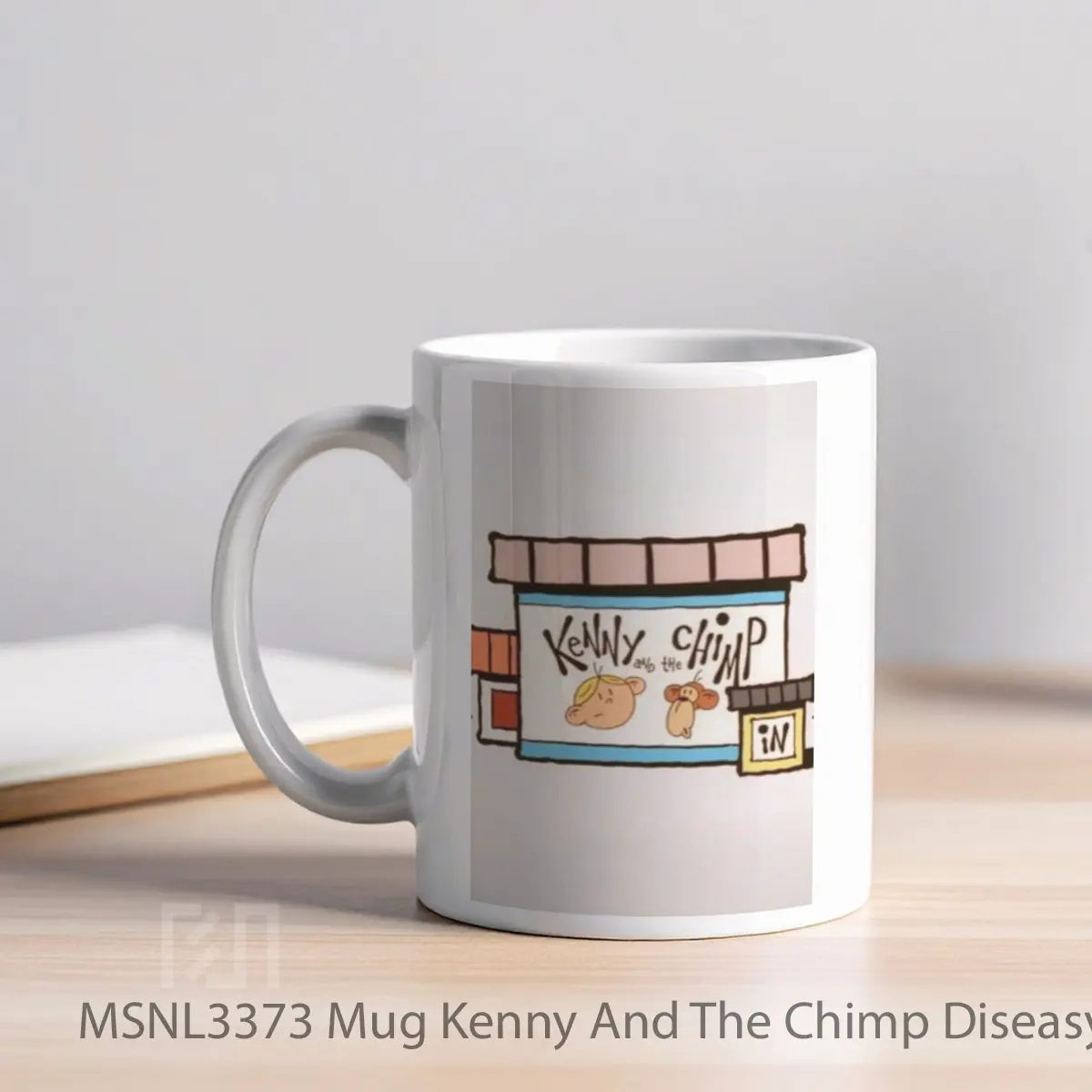 Mug Kenny And The Chimp Diseasy Does It Or Chimp N Pox Gelas Keramik Tema Film MSNL3373 - Tampak Kiri