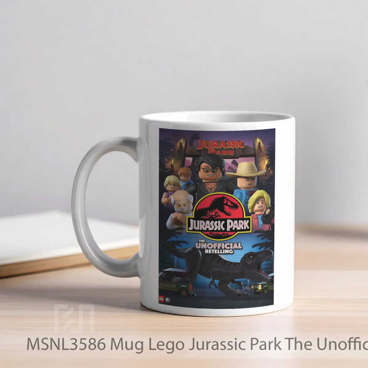 Mug Lego Jurassic Park The Unofficial Retelling Gelas Keramik Tema Film MSNL3586 - Tampak Kiri