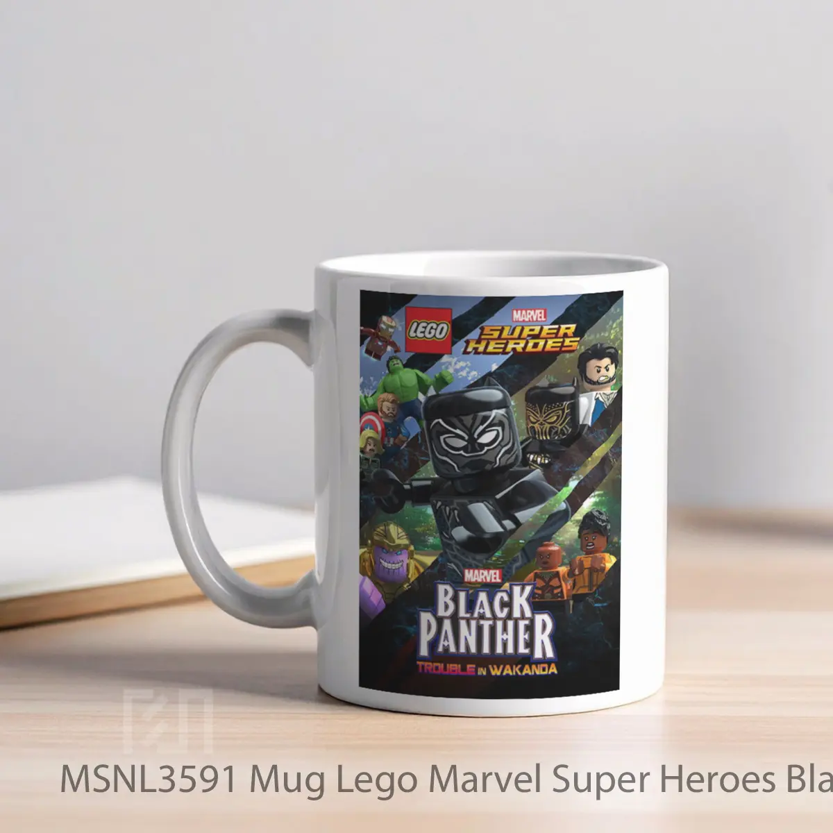 Mug Lego Marvel Super Heroes Black Panther Trouble In Wakanda Gelas Keramik Tema Film MSNL3591 - Tampak Kiri