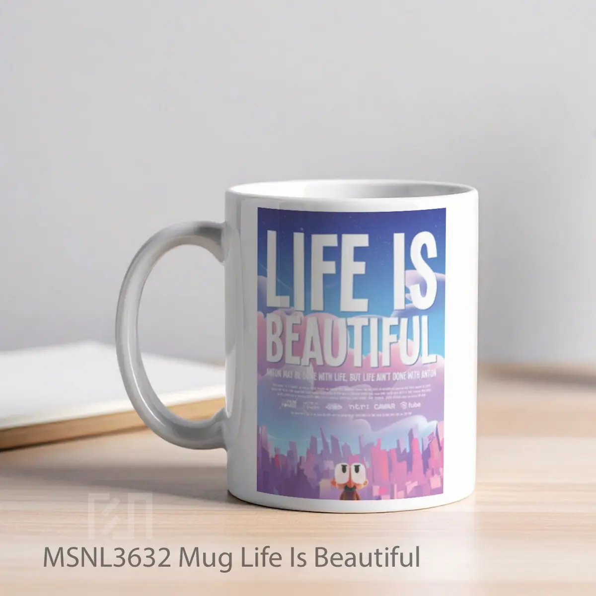 Mug Life Is Beautiful Gelas Keramik Tema Film MSNL3632 - Tampak Kiri