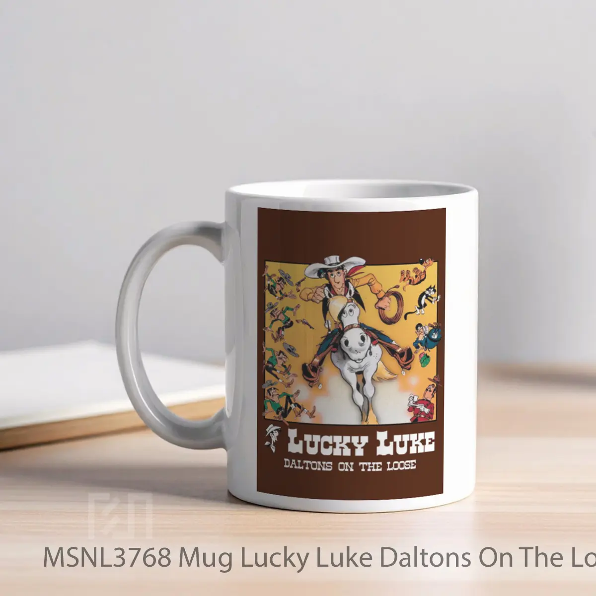 Mug Lucky Luke Daltons On The Loose Gelas Keramik Tema Film MSNL3768 - Tampak Kiri