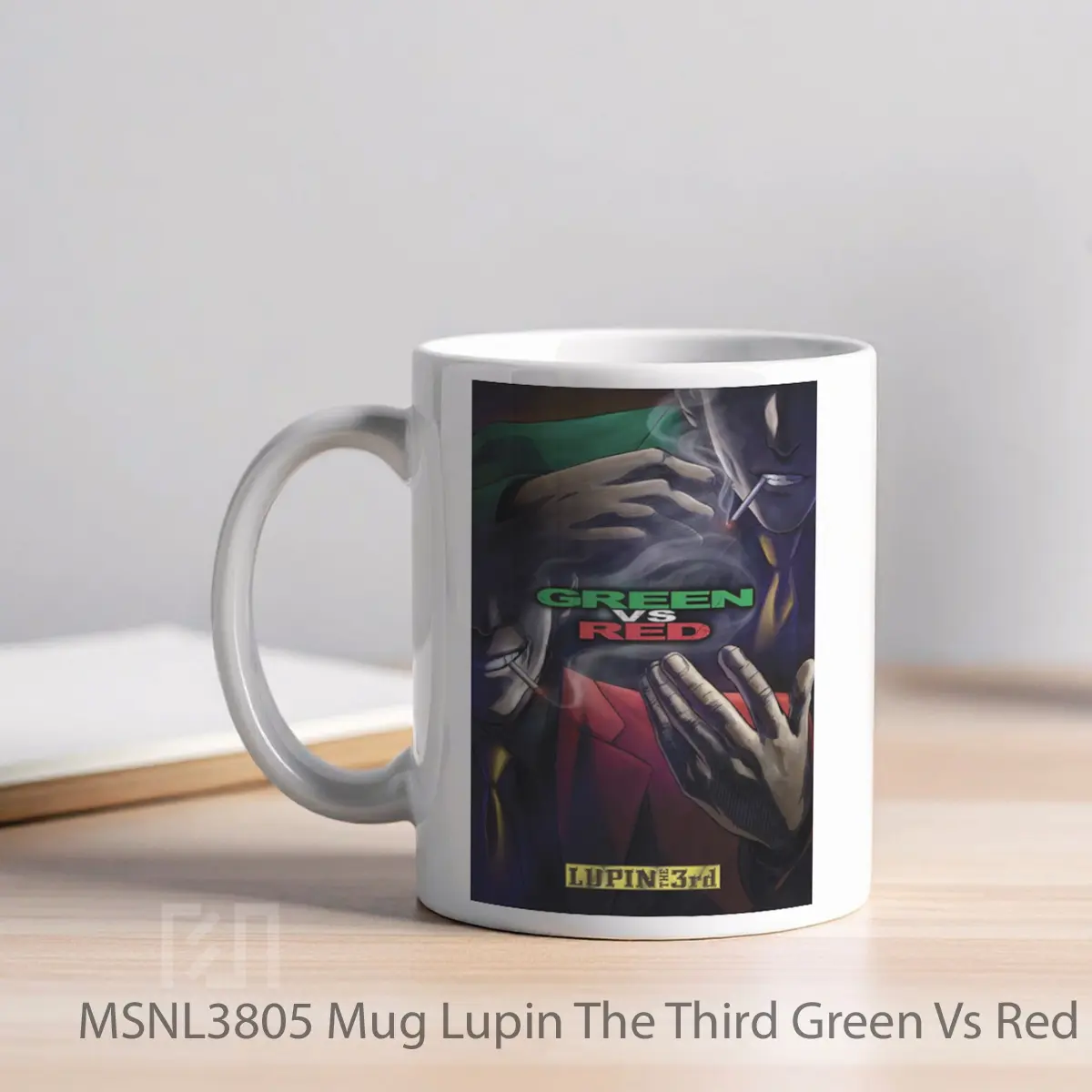 Mug Lupin The Third Green Vs Red Gelas Keramik Tema Film MSNL3805 - Tampak Kiri
