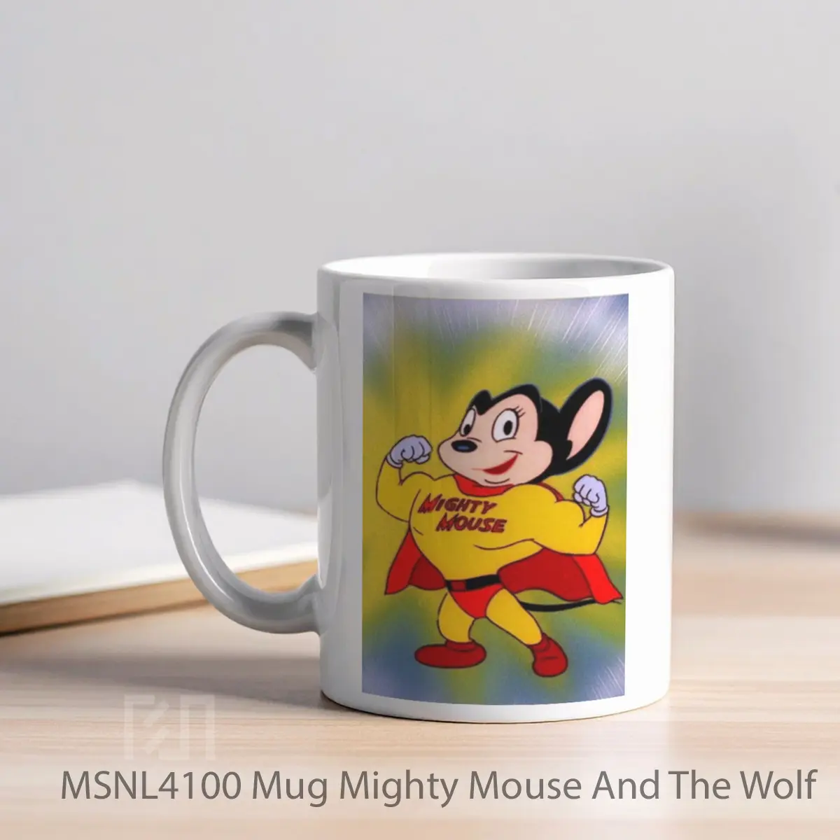 Mug Mighty Mouse And The Wolf Gelas Keramik Tema Film MSNL4100 - Tampak Kiri