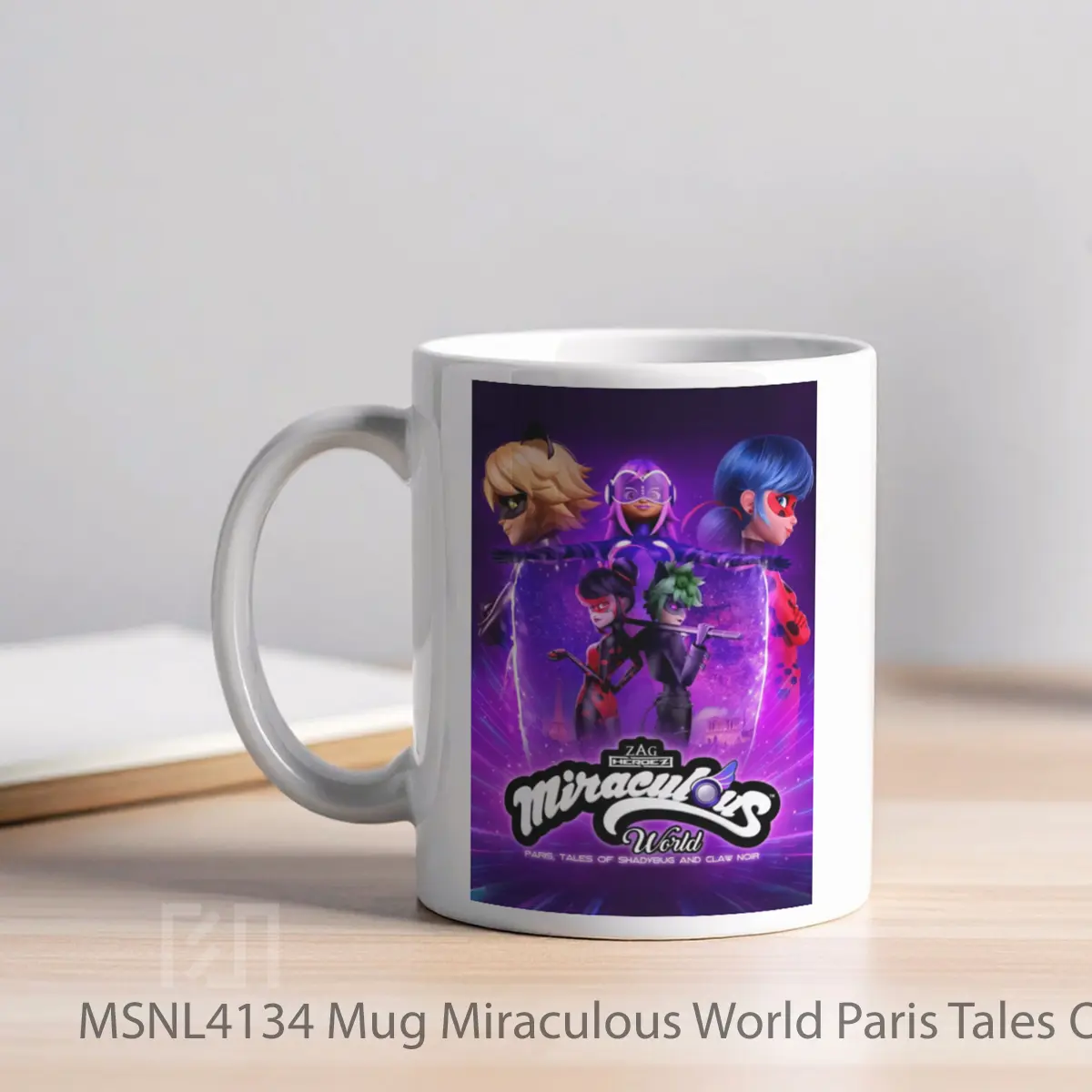 Mug Miraculous World Paris Tales Of Shadybug And Claw Noir Gelas Keramik Tema Film MSNL4134 - Tampak Kiri