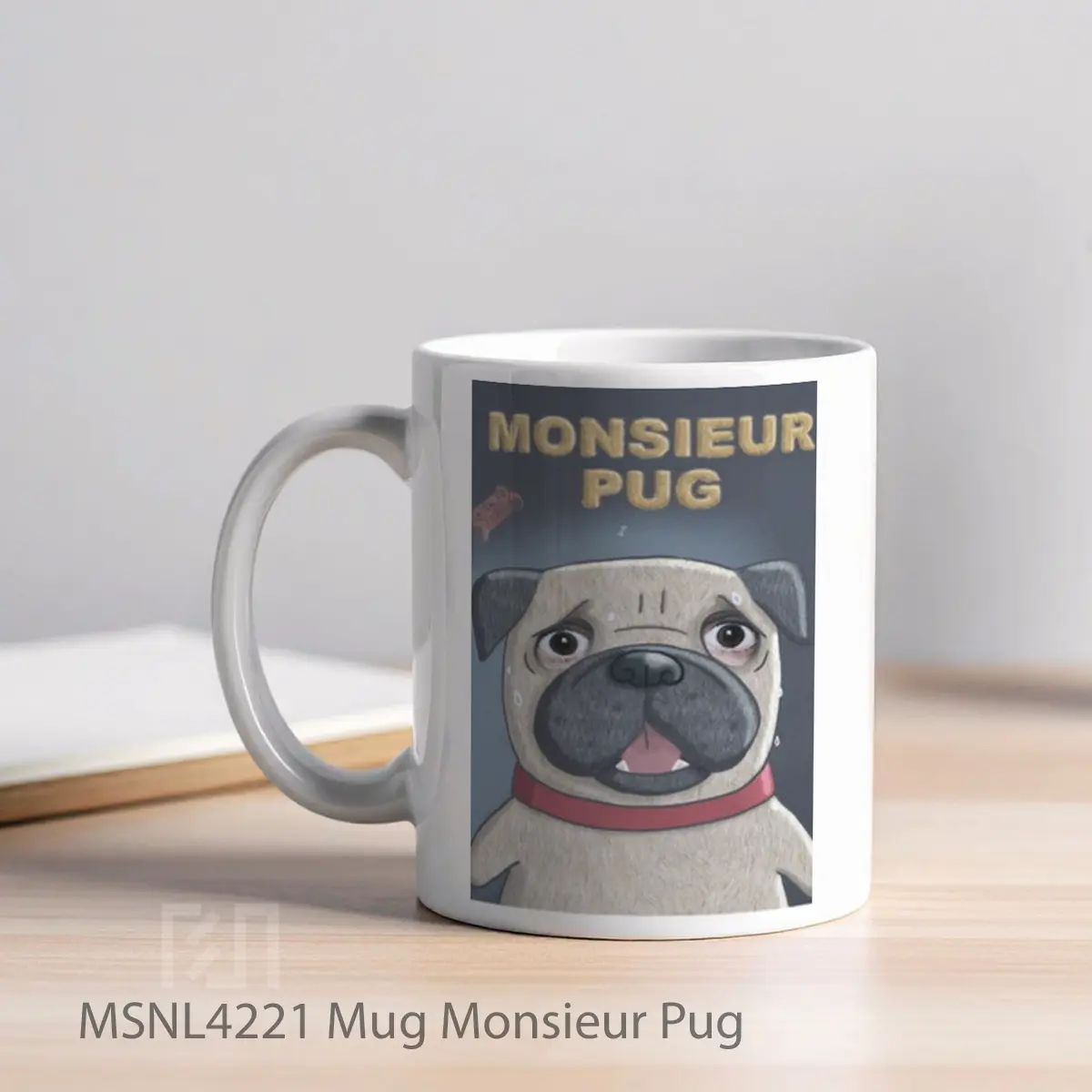 Mug Monsieur Pug Gelas Keramik Tema Film MSNL4221 - Tampak Kiri