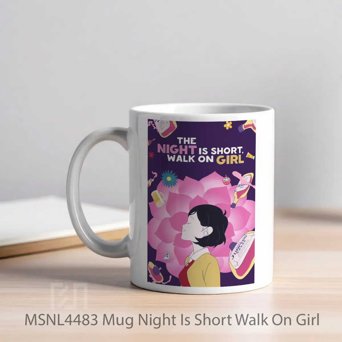 Mug Night Is Short Walk On Girl Gelas Keramik Tema Film MSNL4483 - Tampak Kiri