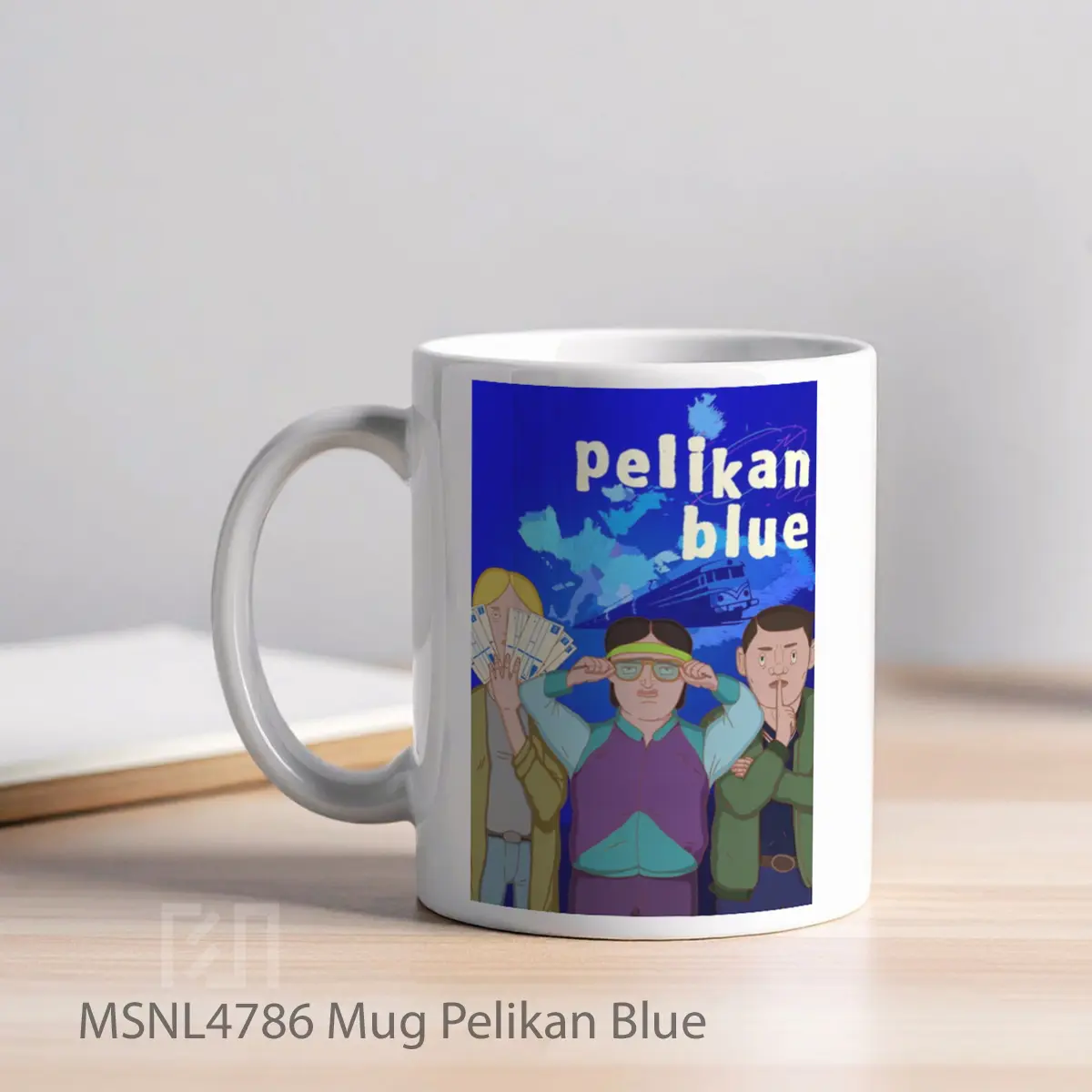 Mug Pelikan Blue Gelas Keramik Tema Film MSNL4786 - Tampak Kiri