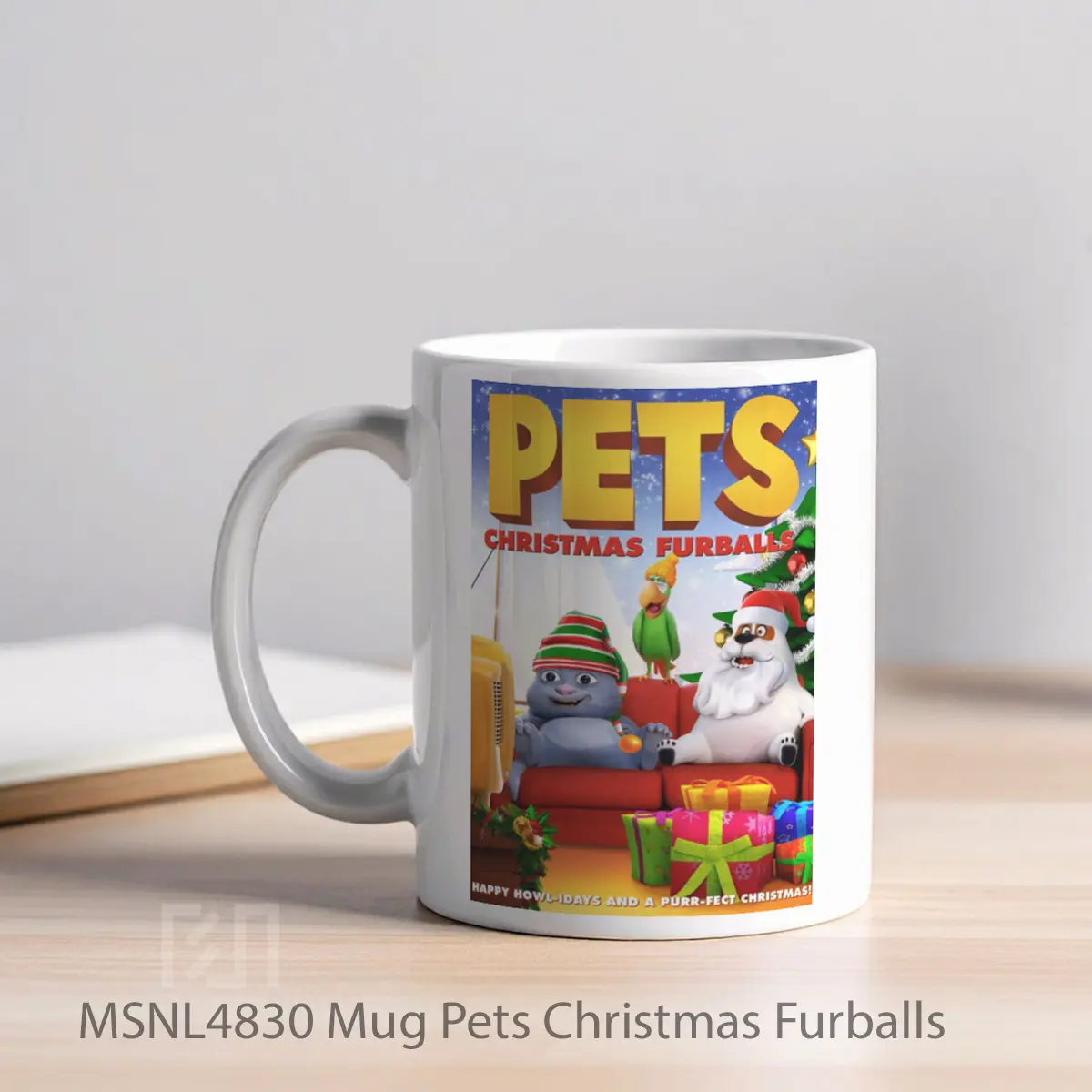 Mug Pets Christmas Furballs Gelas Keramik Tema Film MSNL4830 - Tampak Kiri