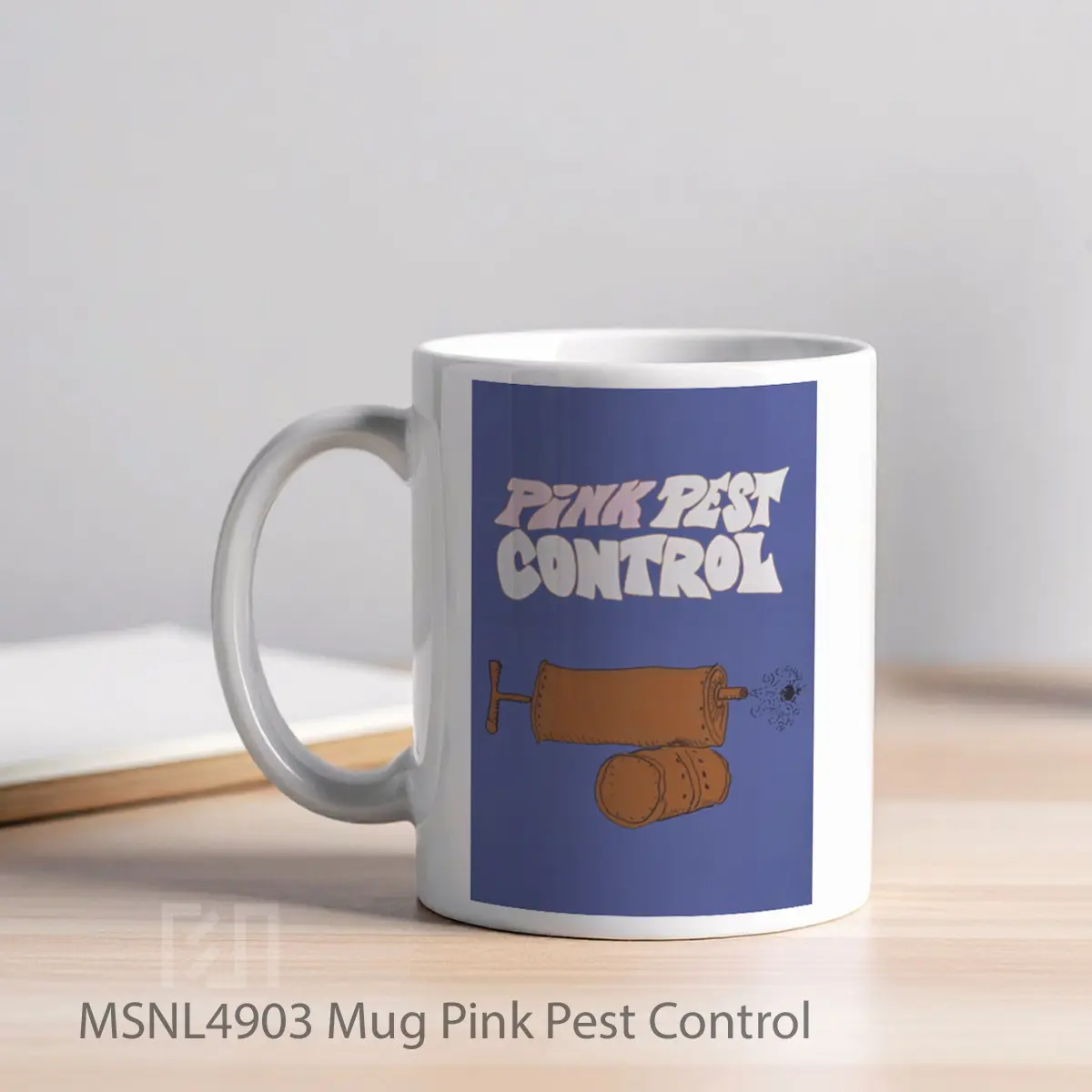 Mug Pink Pest Control Gelas Keramik Tema Film MSNL4903 - Tampak Kiri