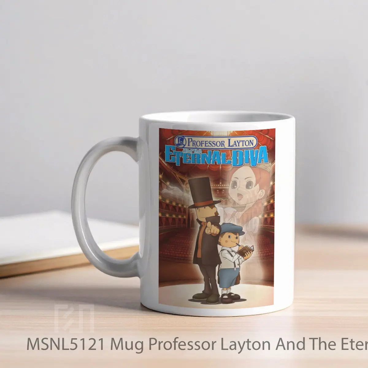 Mug Professor Layton And The Eternal Diva Gelas Keramik Tema Film MSNL5121 - Tampak Kiri