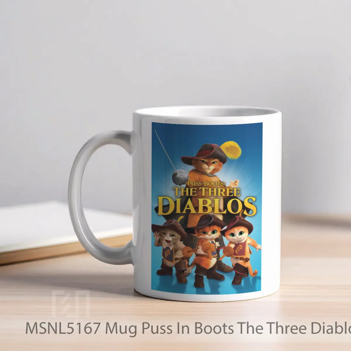 Mug Puss In Boots The Three Diablos Gelas Keramik Tema Film MSNL5167 - Tampak Kiri