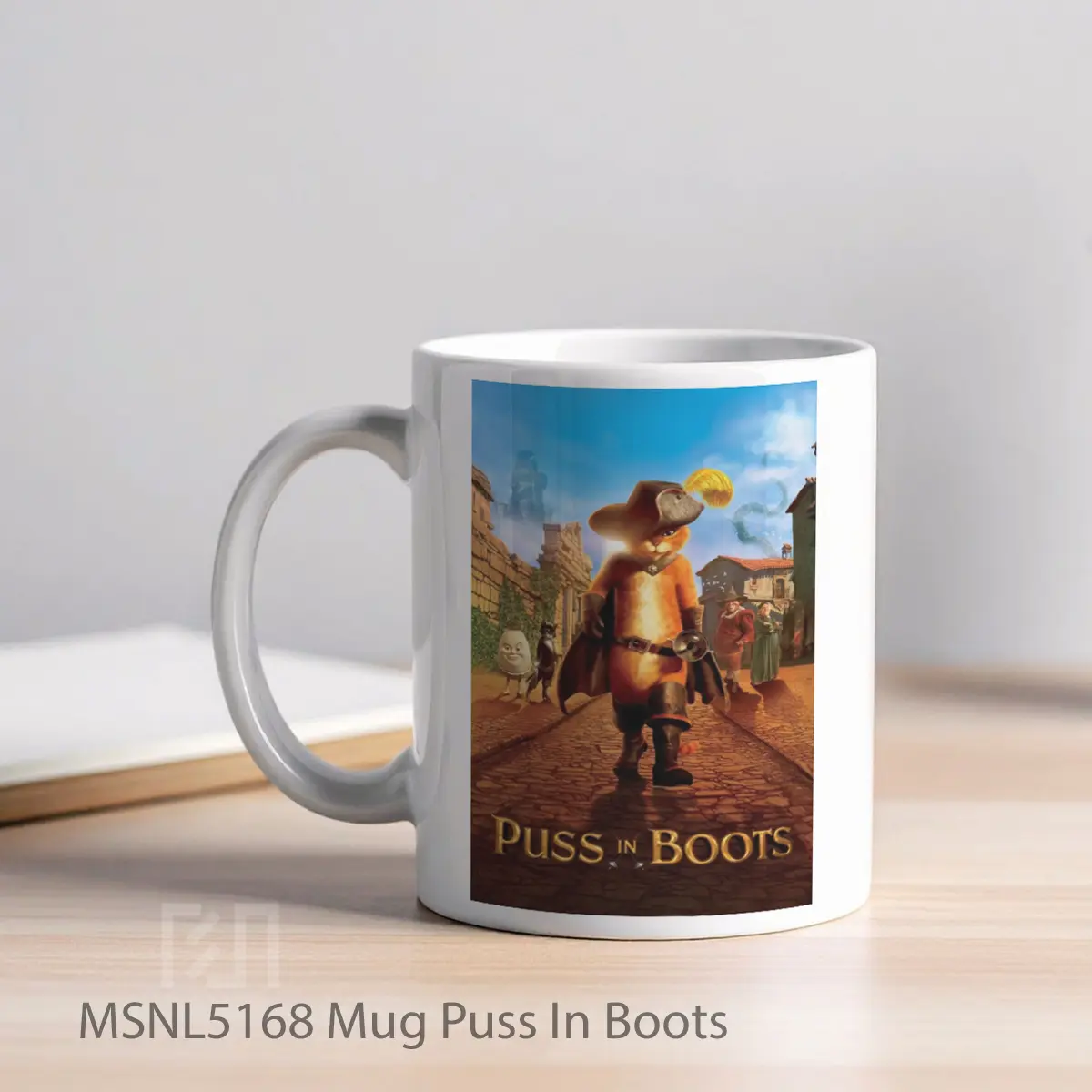 Mug Puss In Boots Gelas Keramik Tema Film MSNL5168 - Tampak Kiri