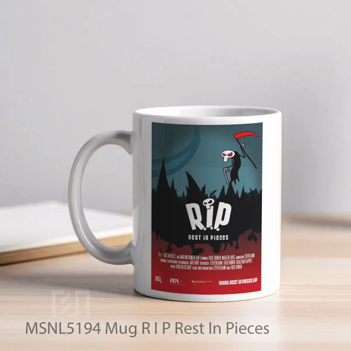 Mug R I P Rest In Pieces Gelas Keramik Tema Film MSNL5194 - Tampak Kiri