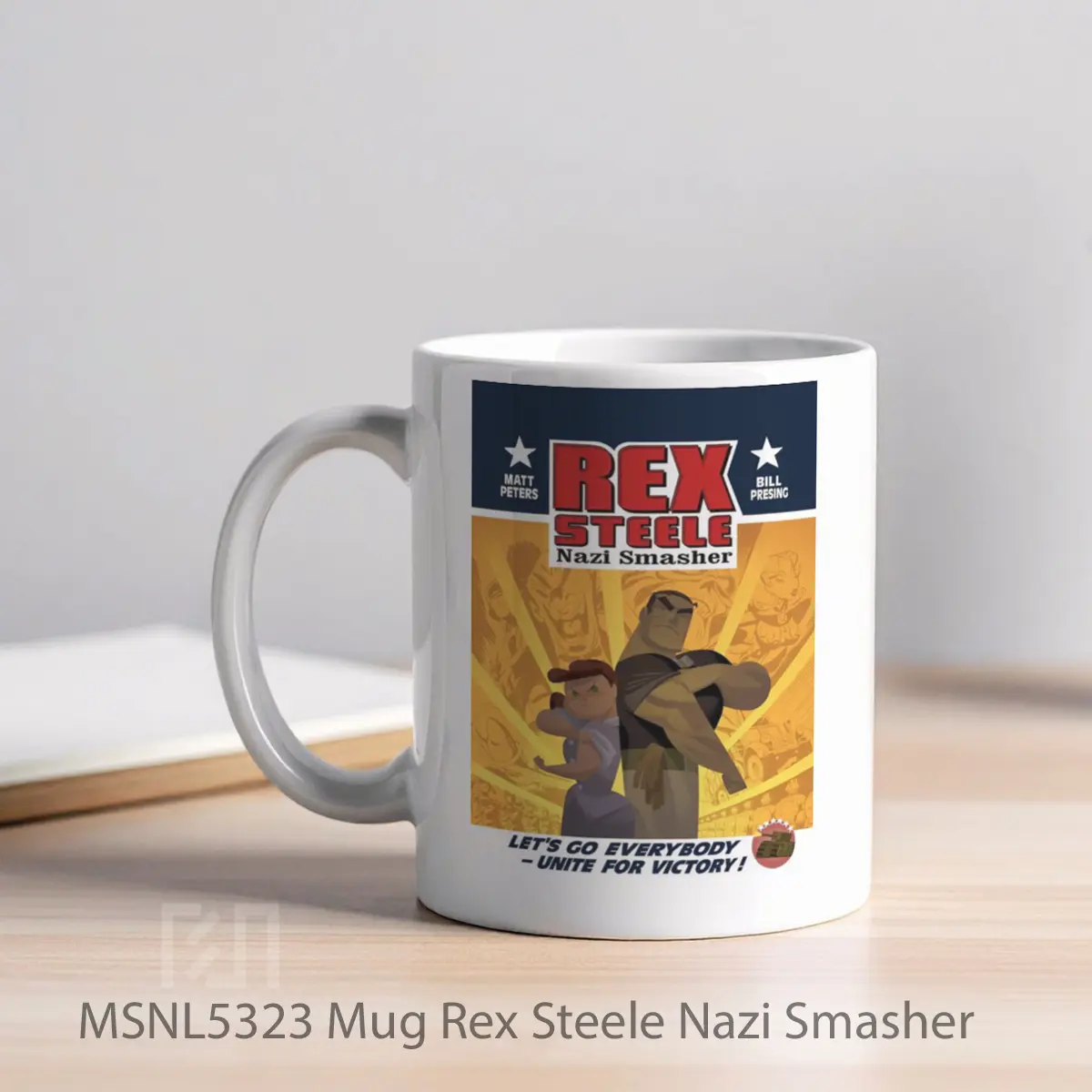 Mug Rex Steele Nazi Smasher Gelas Keramik Tema Film MSNL5323 - Tampak Kiri