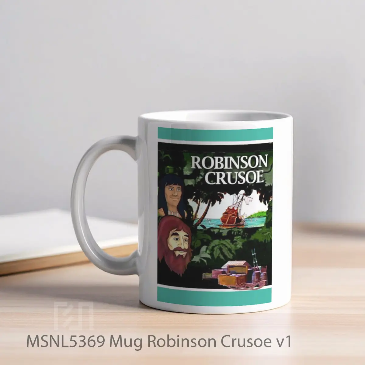 Mug Robinson Crusoe V1 Gelas Keramik Tema Film MSNL5369 - Tampak Kiri
