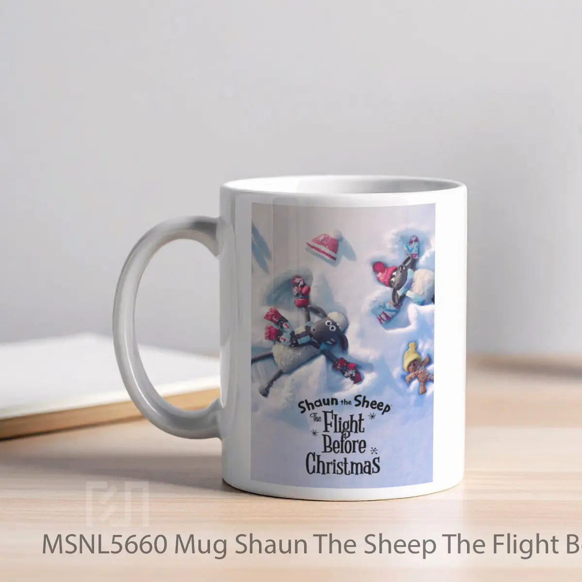 Mug Shaun The Sheep The Flight Before Christmas Gelas Keramik Tema Film MSNL5660 - Tampak Kiri