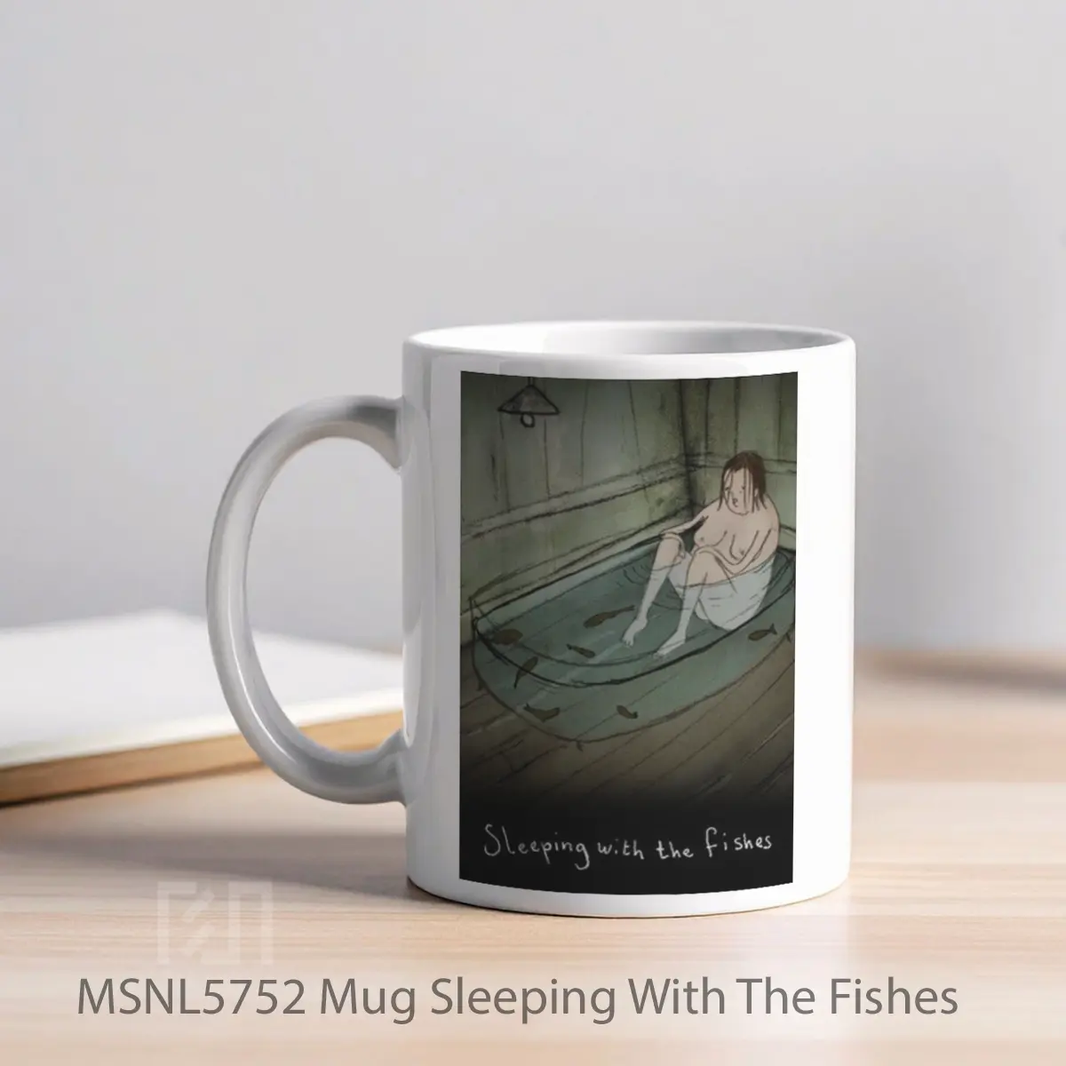 Mug Sleeping With The Fishes Gelas Keramik Tema Film MSNL5752 - Tampak Kiri