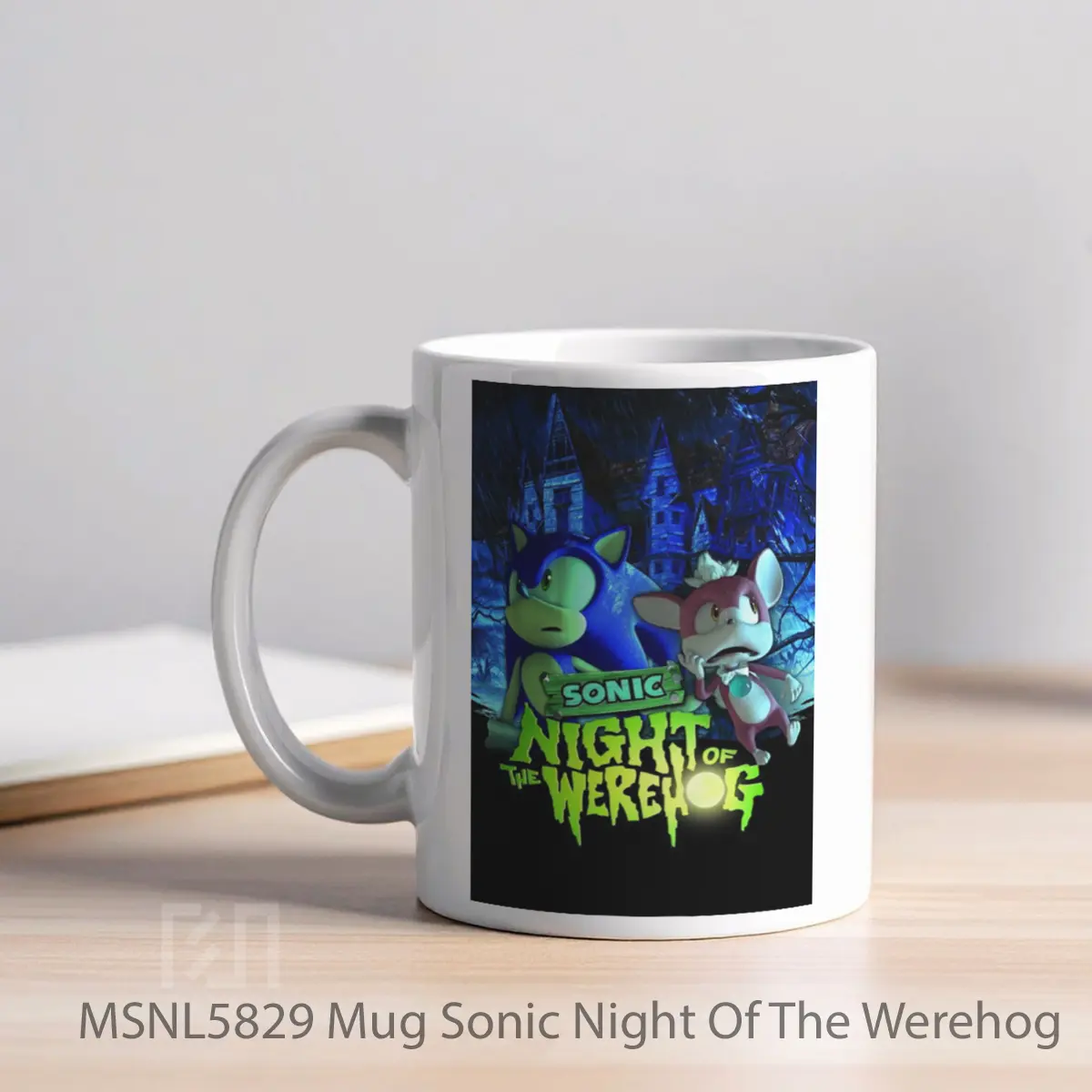 Mug Sonic Night Of The Werehog Gelas Keramik Tema Film MSNL5829 - Tampak Kiri
