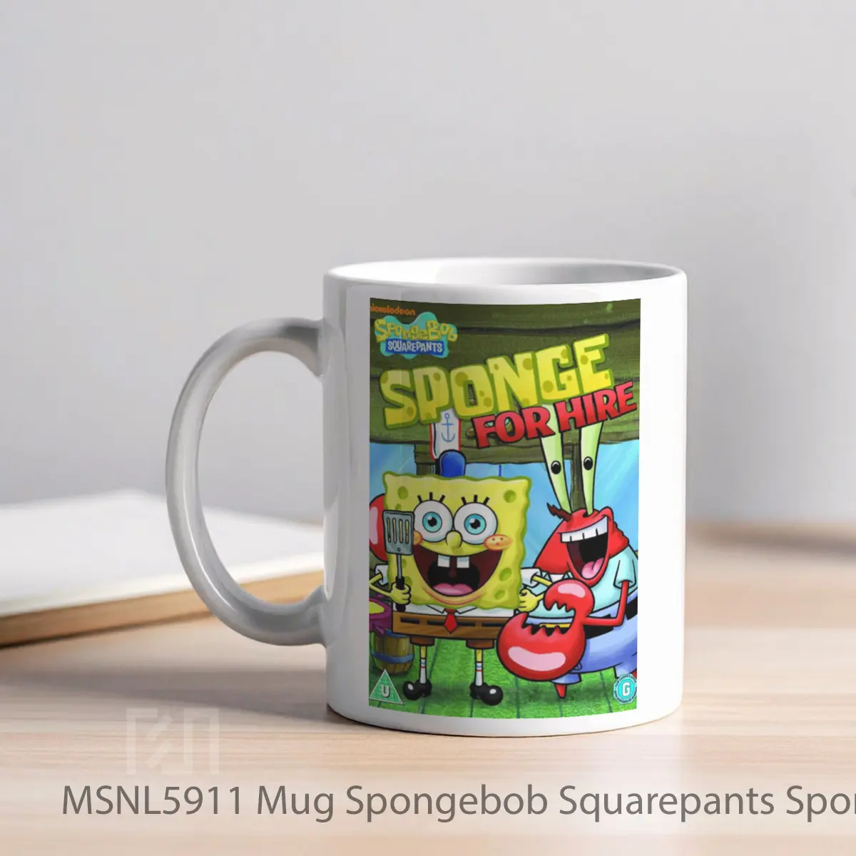 Mug Spongebob Squarepants Sponge For Hire Gelas Keramik Tema Film MSNL5911 - Tampak Kiri