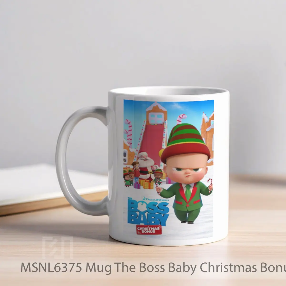 Mug The Boss Baby Christmas Bonus Gelas Keramik Tema Film MSNL6375 - Tampak Kiri