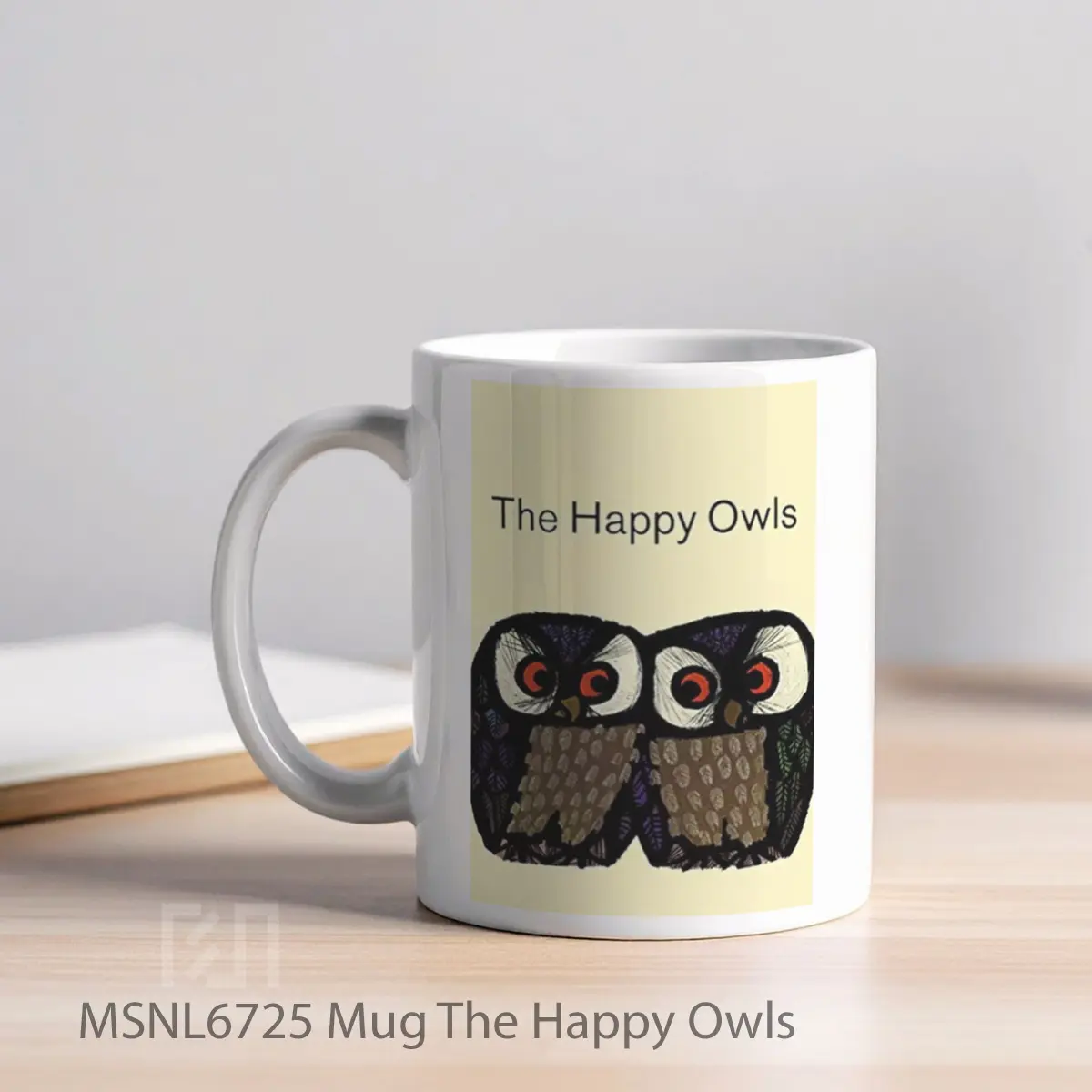 Mug The Happy Owls Gelas Keramik Tema Film MSNL6725 - Tampak Kiri