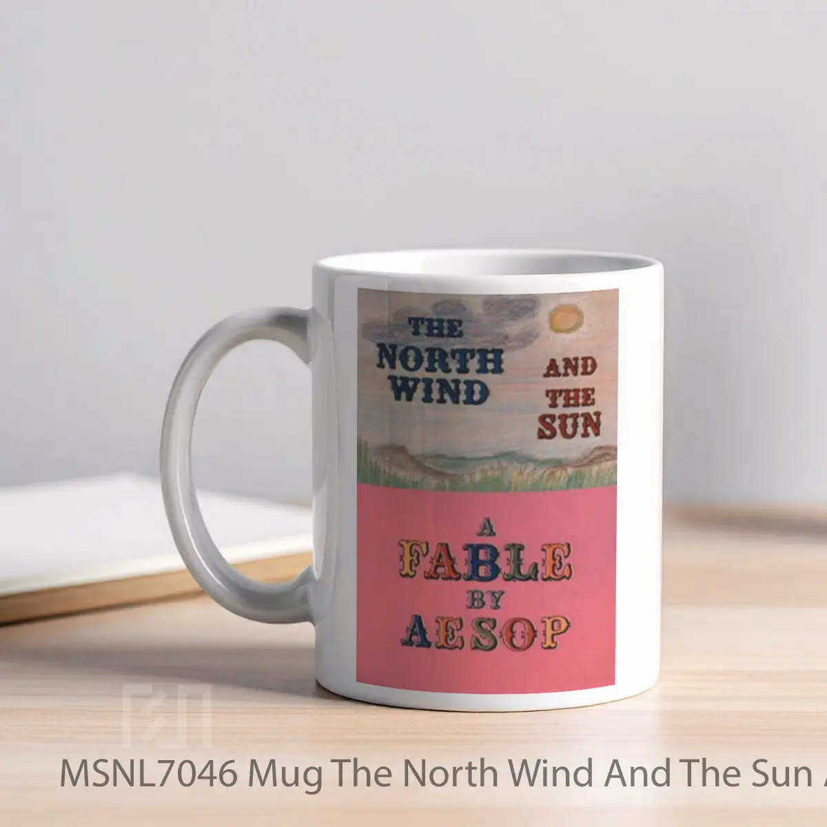 Mug The North Wind And The Sun A Fable By Aesop Gelas Keramik Tema Film MSNL7046 - Tampak Kiri