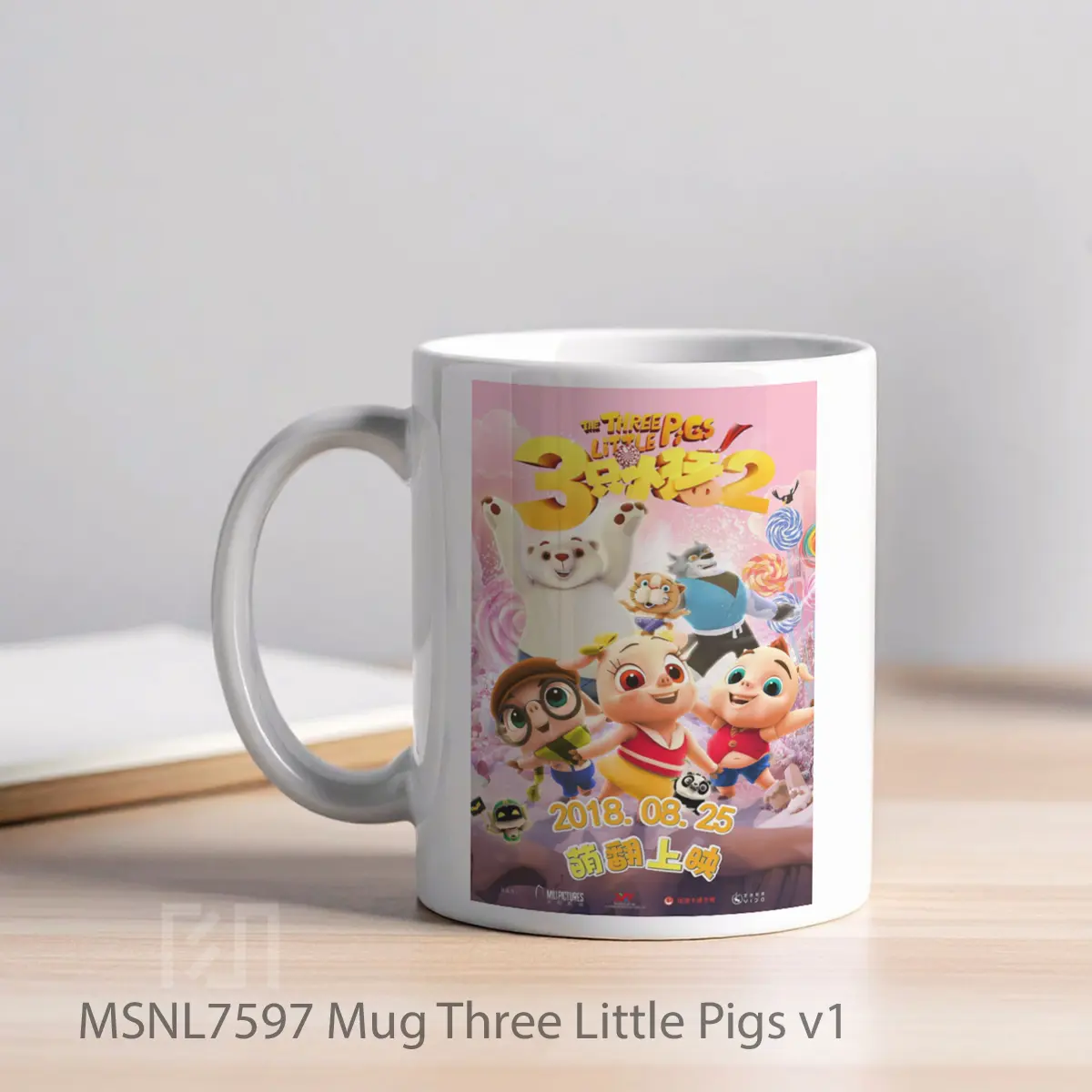 Mug Three Little Pigs V1 Gelas Keramik Tema Film MSNL7597 - Tampak Kiri