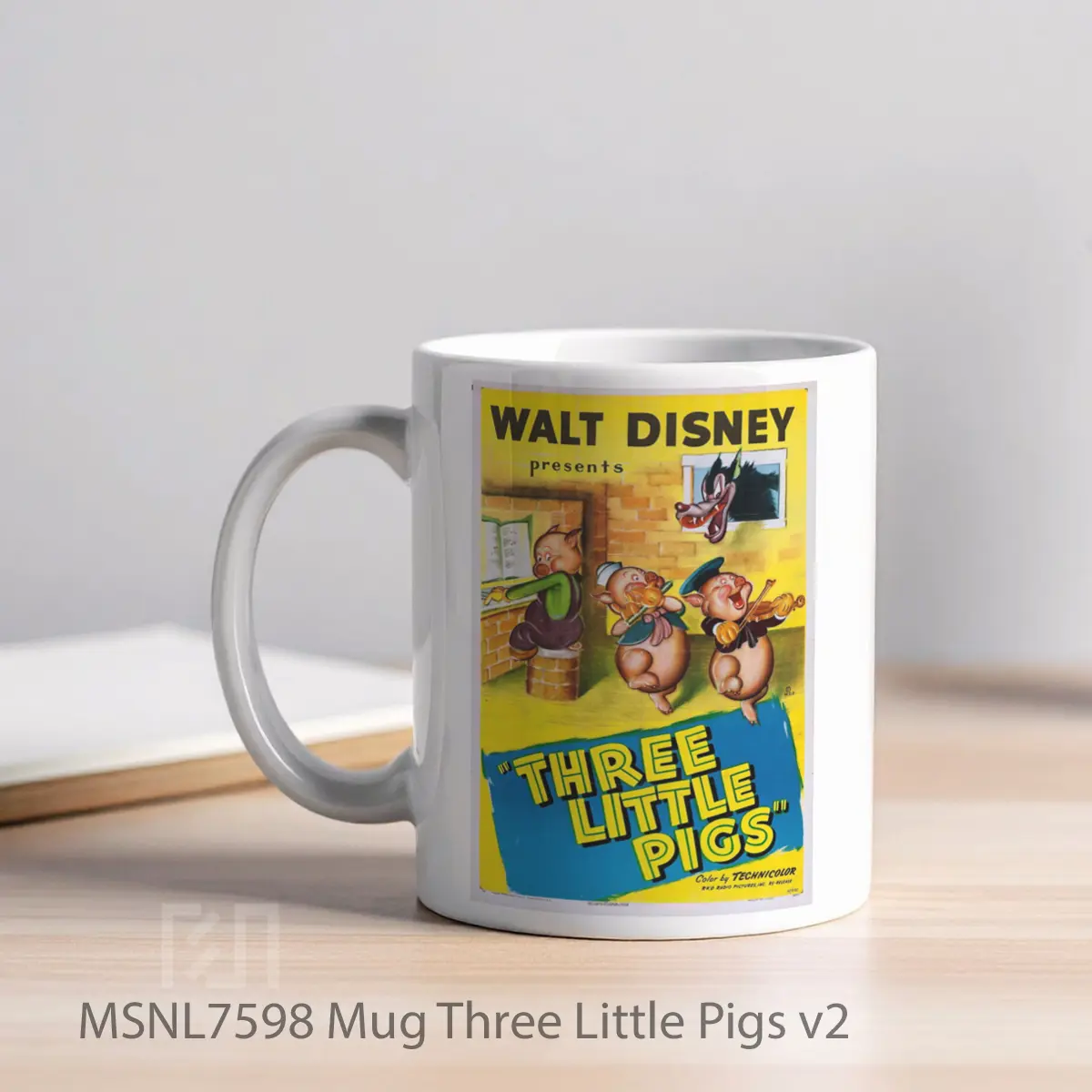 Mug Three Little Pigs V2 Gelas Keramik Tema Film MSNL7598 - Tampak Kiri
