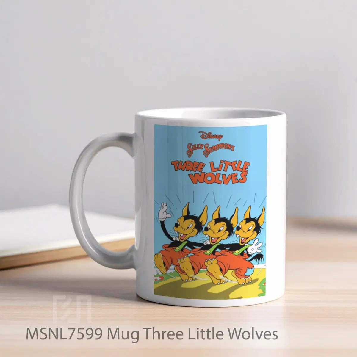 Mug Three Little Wolves Gelas Keramik Tema Film MSNL7599 - Tampak Kiri