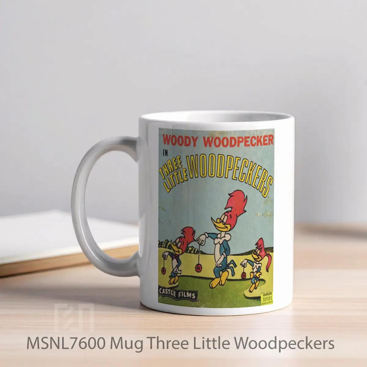 Mug Three Little Woodpeckers Gelas Keramik Tema Film MSNL7600 - Tampak Kiri