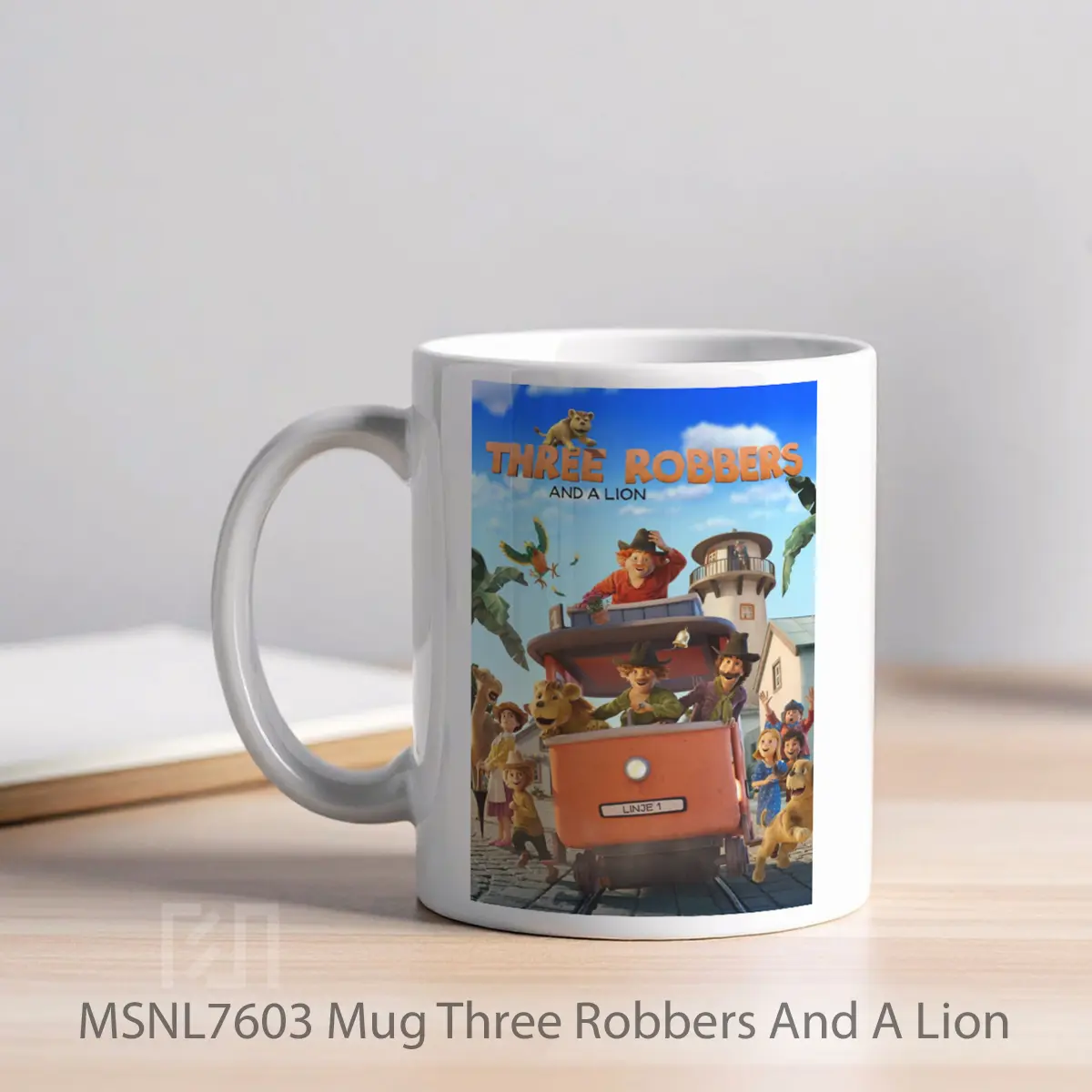 Mug Three Robbers And A Lion Gelas Keramik Tema Film MSNL7603 - Tampak Kiri